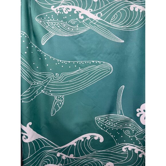 Mens Green Hawaiian Aloha Graphic Whales Ocean Button Up Camp Shirt 2XL - Picture 5 of 7